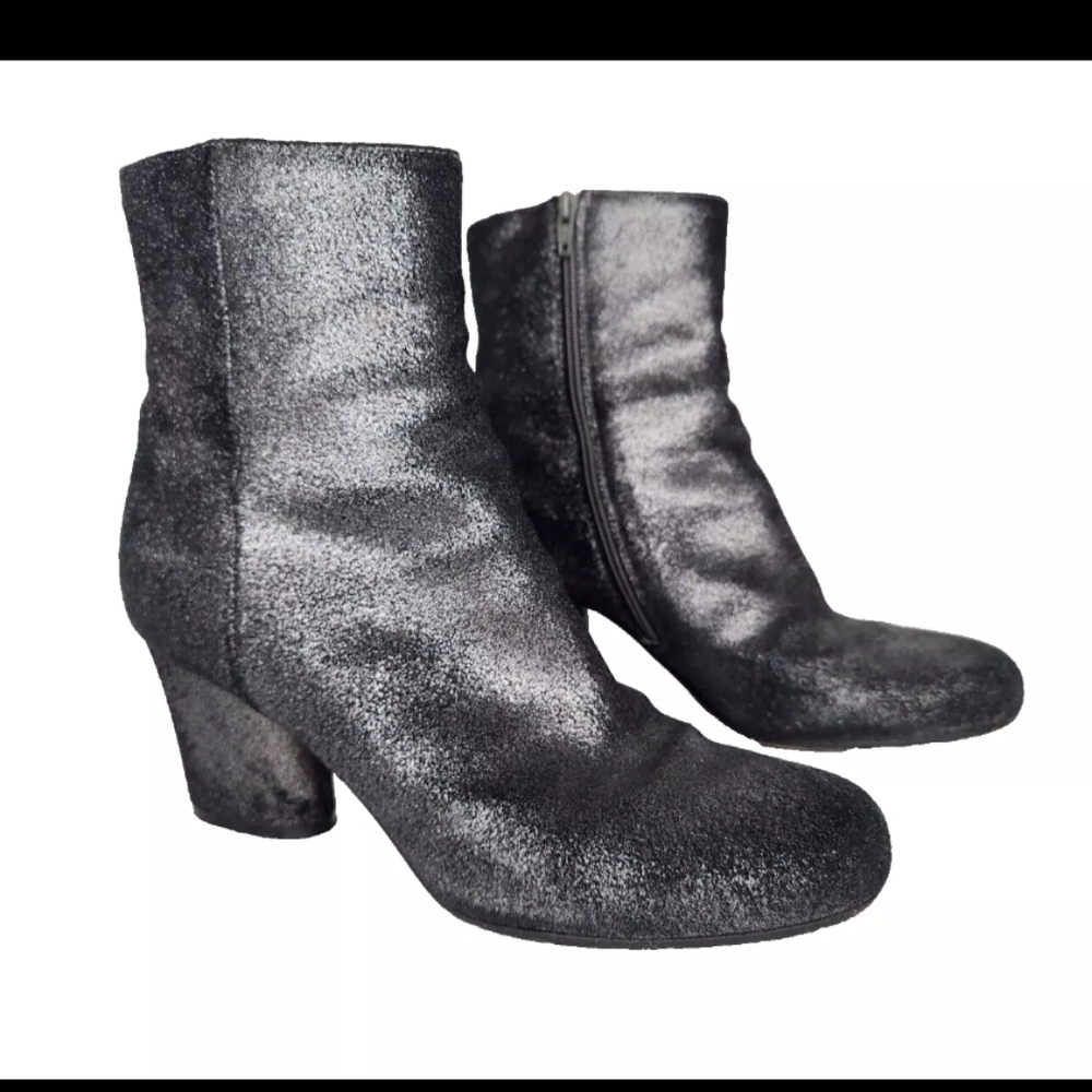 MAISON MARTIN MARGIELA Dark SILVER GLITTER ANKLE ZIP UP BOOT HEELS 38.5 US8.5